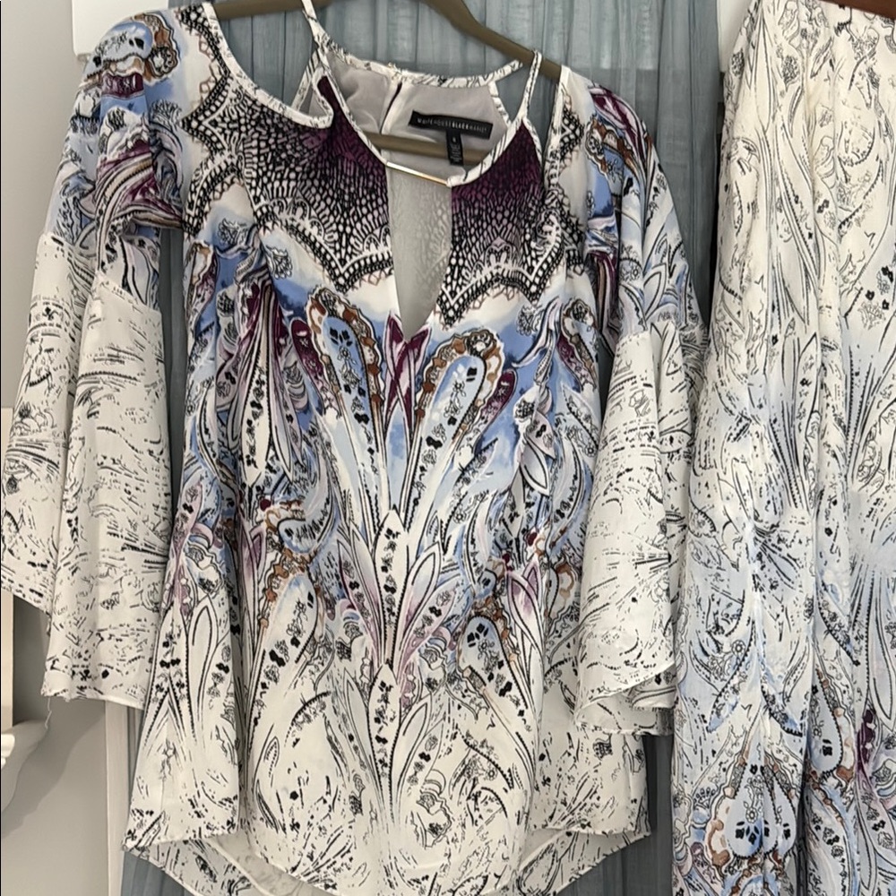 White House Black Market Elegant Printed Blouse and matching skirt!